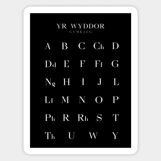 Welsh Alphabet Chart, Yr Wyddor Gymraeg Language Chart, Black Magnet by typelab